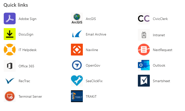 screenshot of sharepoint app links