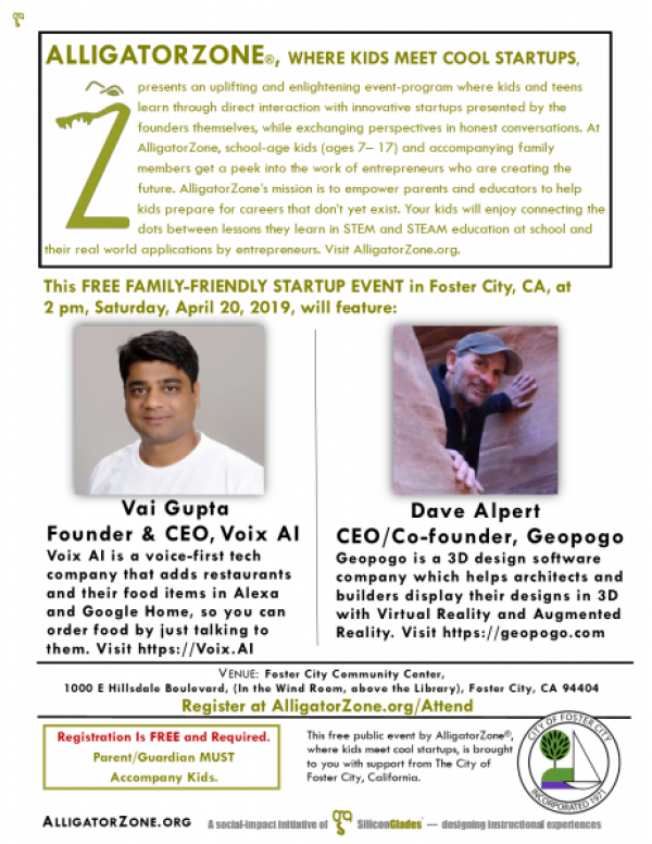 AlligatorZone Flyer - April 20 at 2PM in the Wind Room, Community Center