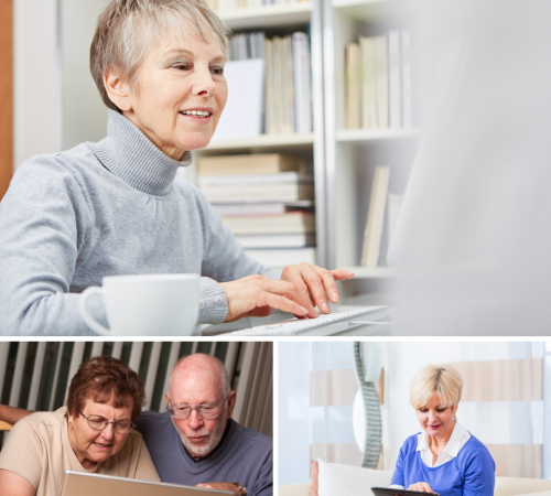 Seniors using computer and tablets