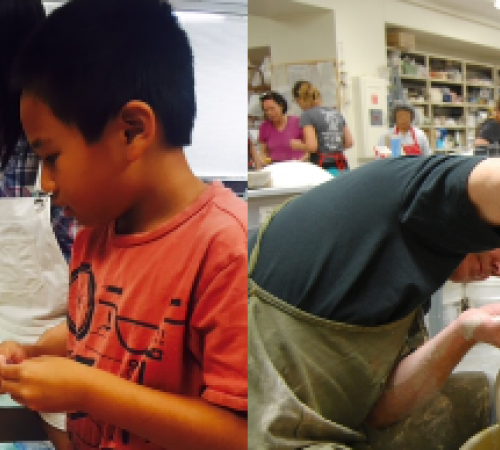 Man working with clay, kids crafting