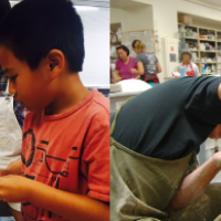 Man working with clay, kids crafting