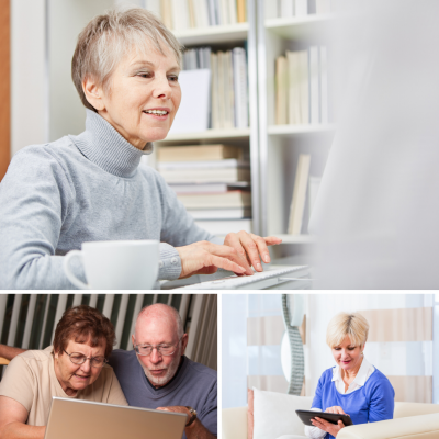 Seniors using computer and tablets