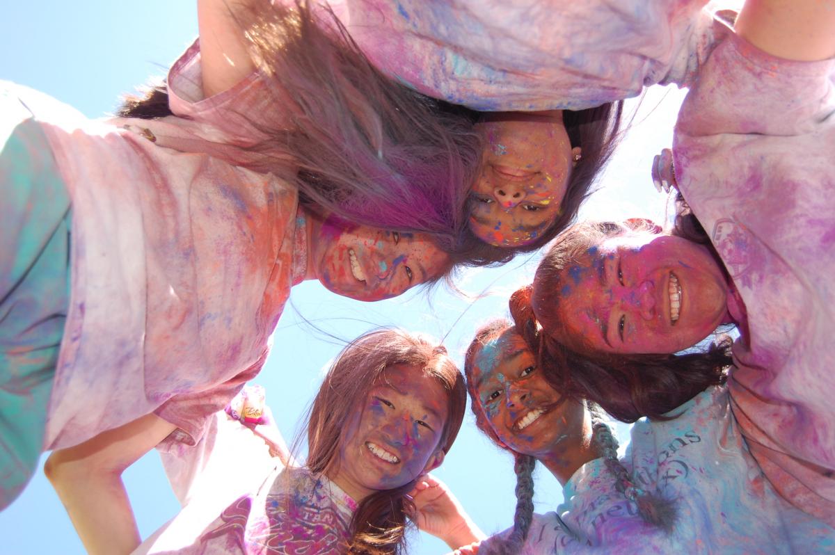 girls at holi celebration