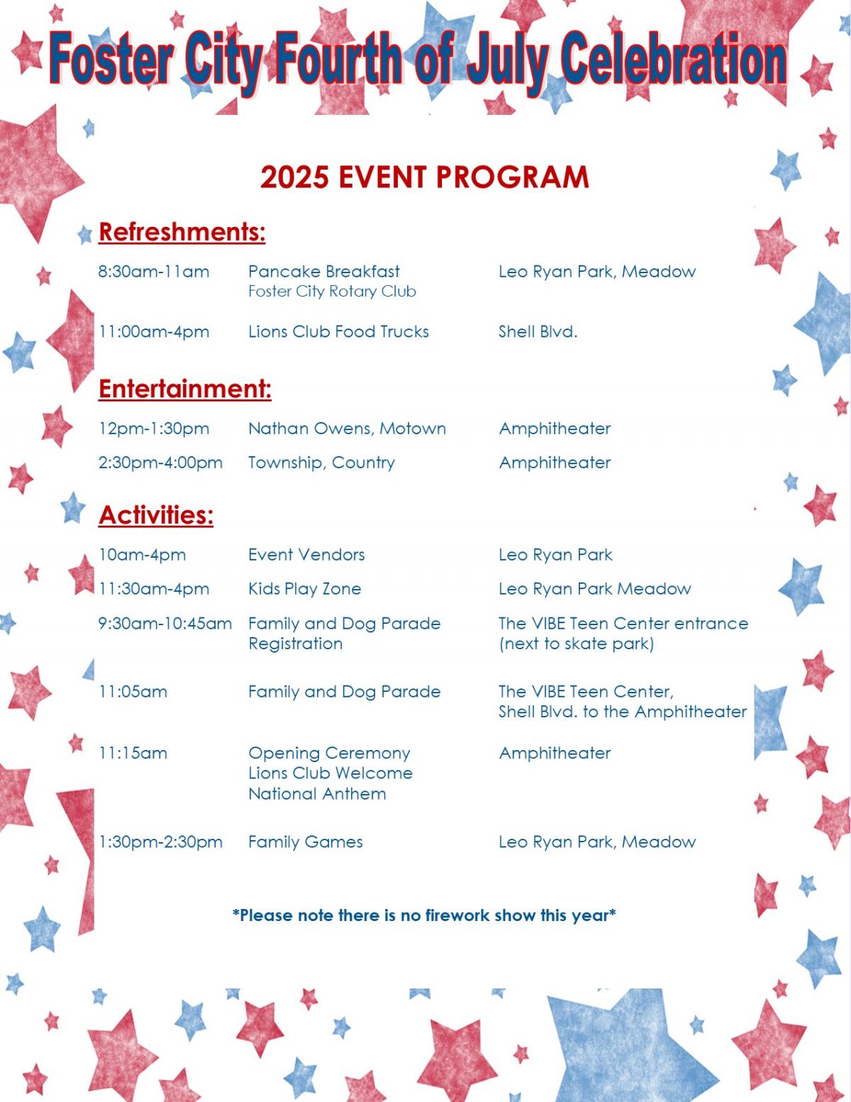2025 schedule of events