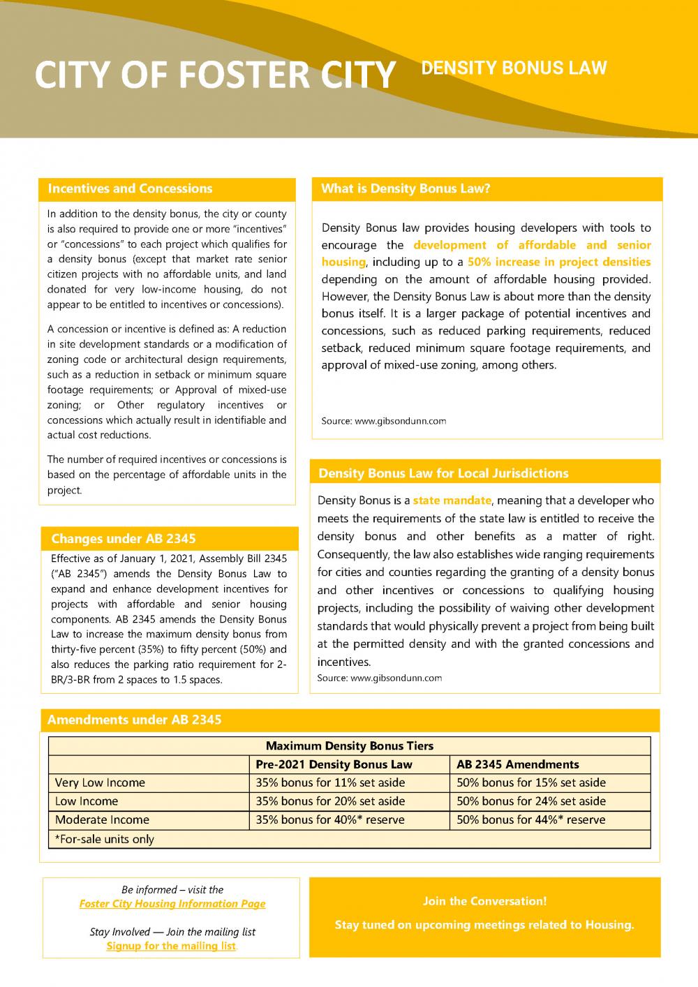 Density Bonus Fact Sheet Foster City California