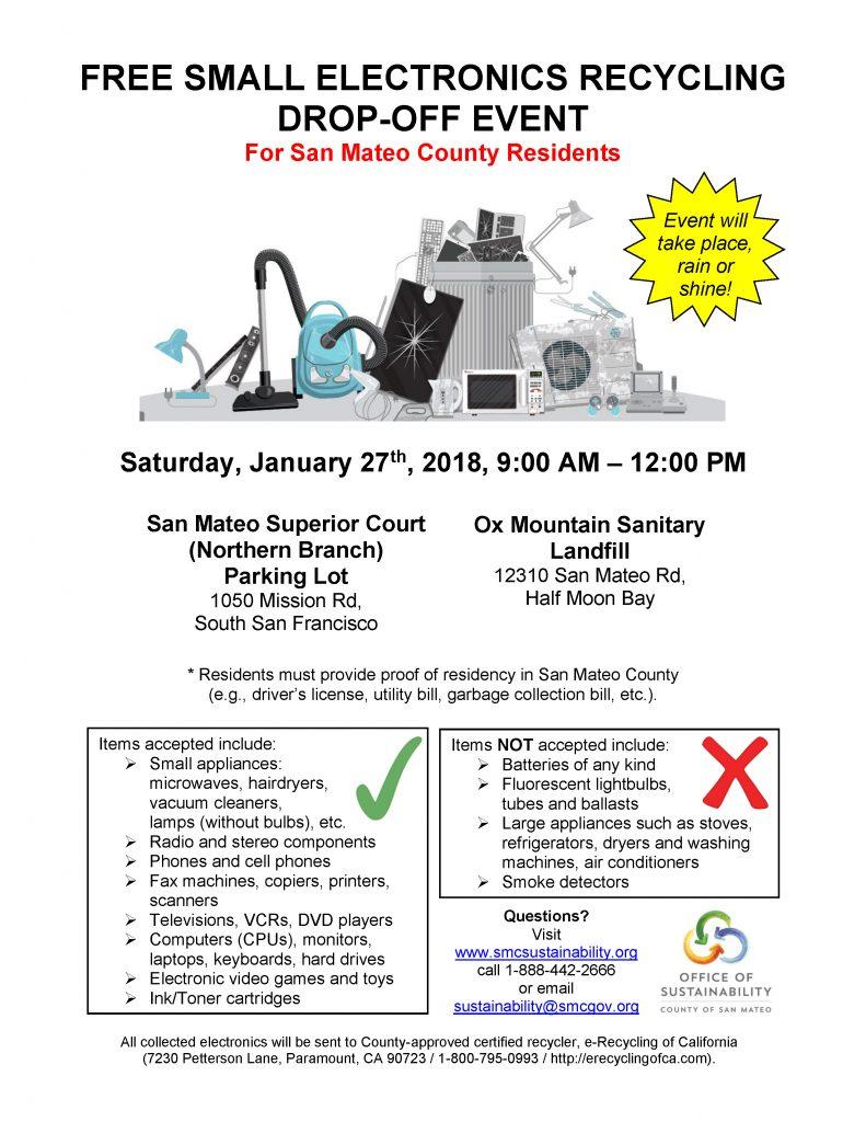 Free Small Electronics Recycling DropOff Foster City California